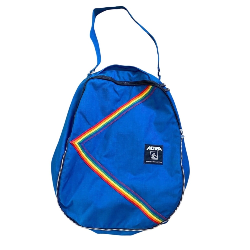 Vintage 1970s Boulder Colorado Rainbow Stripe Canvas Bag Blue USA Gorpcore Boho